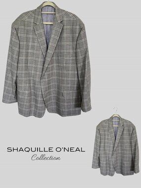 Shaquille O' Neal Collection Gray Plaid Coat Blazer Suit  jacket  Mens XLG